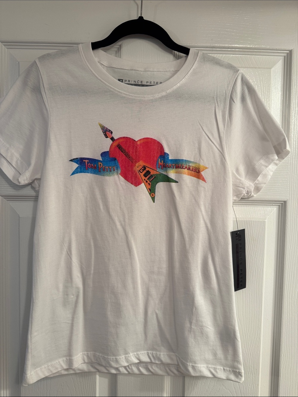 Prince Peter Collection White Tee with Rainbow Heart & Guitar Graphic